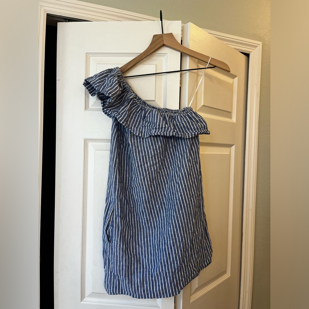 MADEWELL One Shoulder Blue & White Striped Dress Size cotton linen xs - Picture 5 of 7